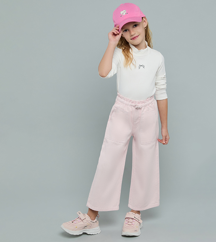 بنطلون واسع سادة برباط على الخصر