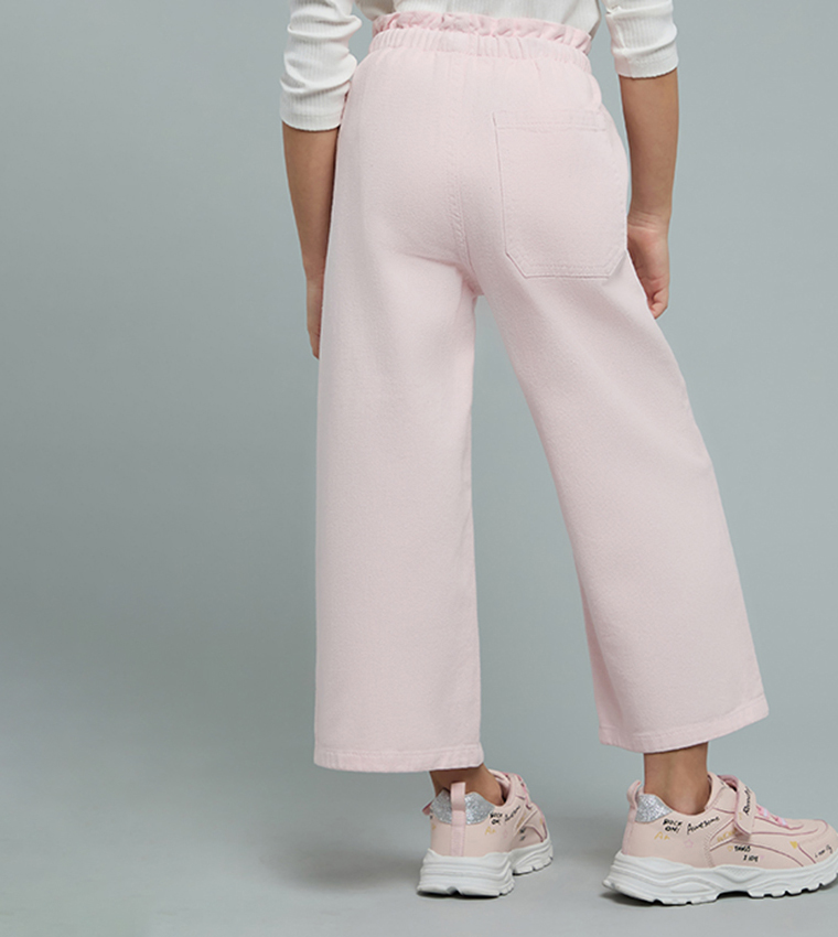 بنطلون واسع سادة برباط على الخصر