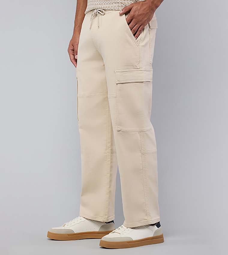 Solid Cargo Jeans with Drawstring Waist