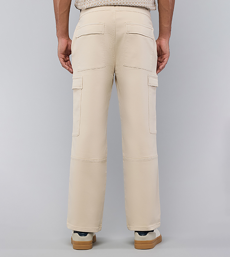 Solid Cargo Jeans with Drawstring Waist
