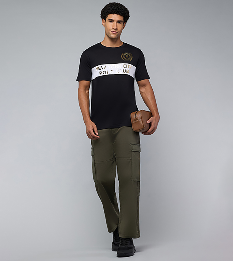 Solid Cargo Jeans with Drawstring Waist