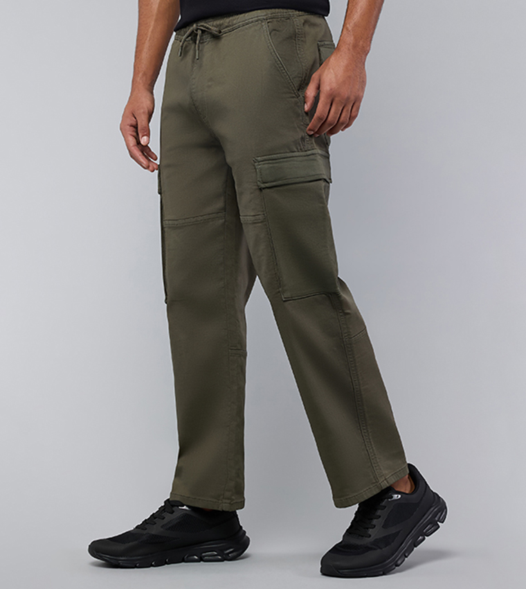 Solid Cargo Jeans with Drawstring Waist