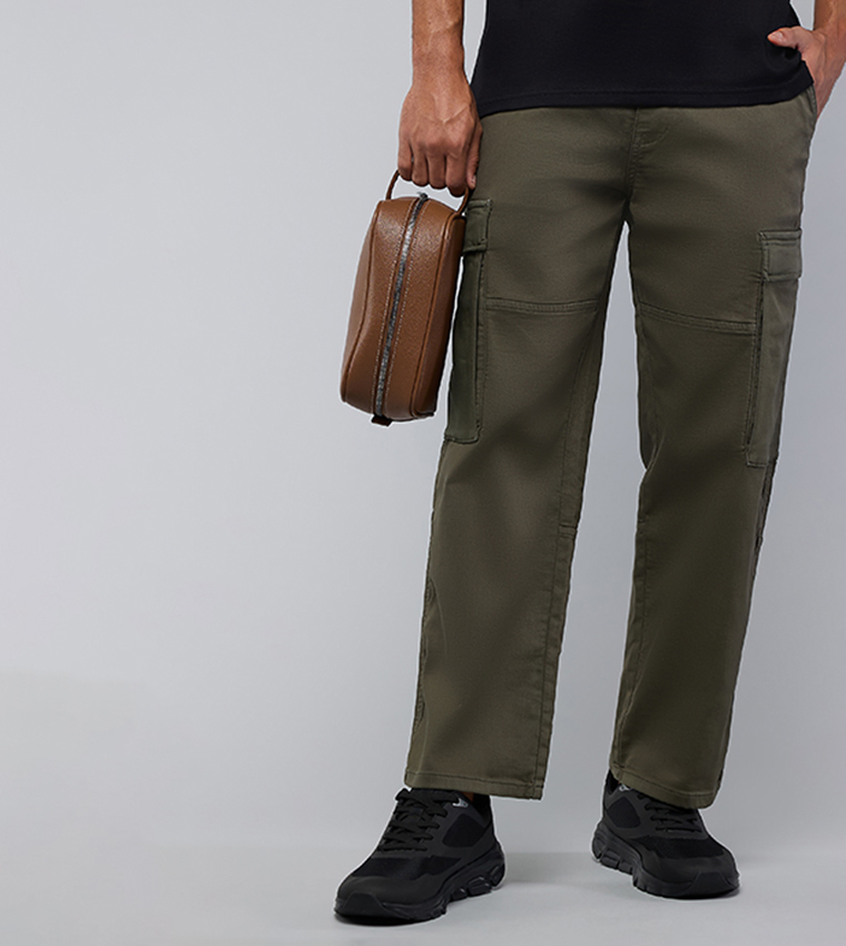 Solid Cargo Jeans with Drawstring Waist