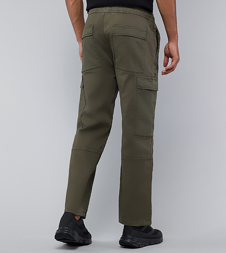 Solid Cargo Jeans with Drawstring Waist