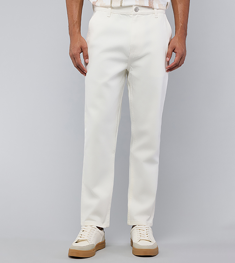 Solid Straight Fit Jeans with Button Closure