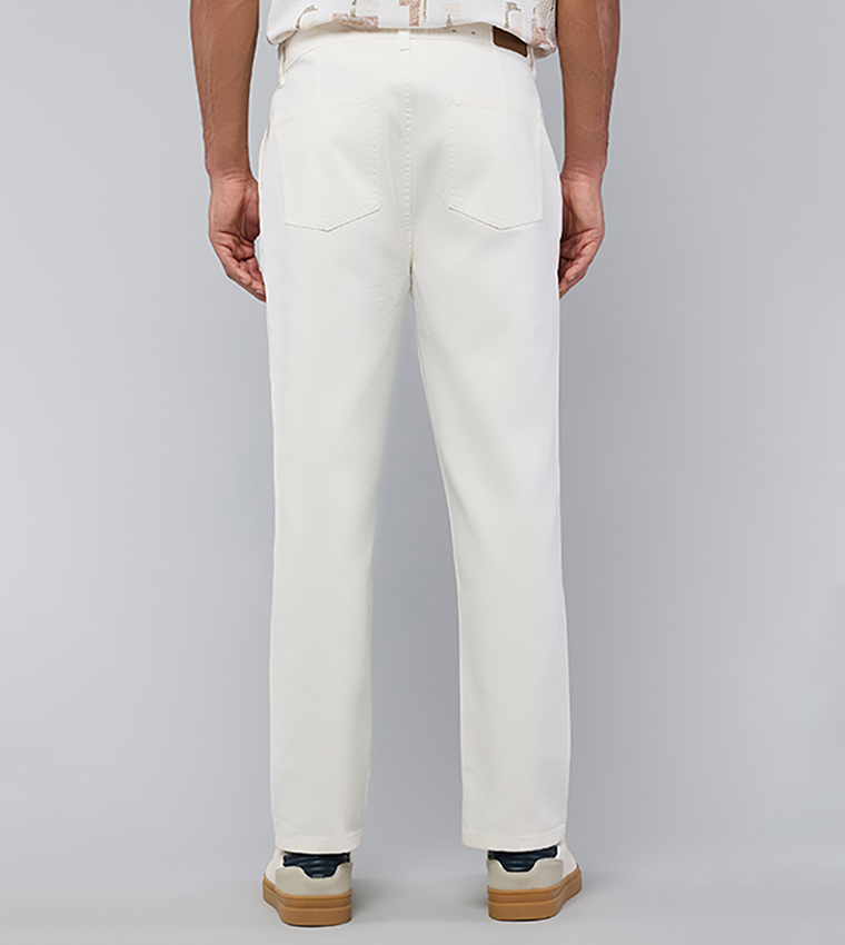 Solid Straight Fit Jeans with Button Closure