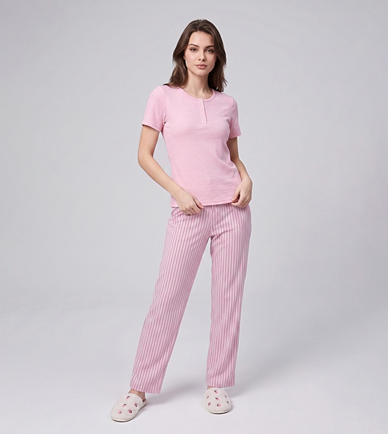 Solid Short Sleeves Pyjama Set