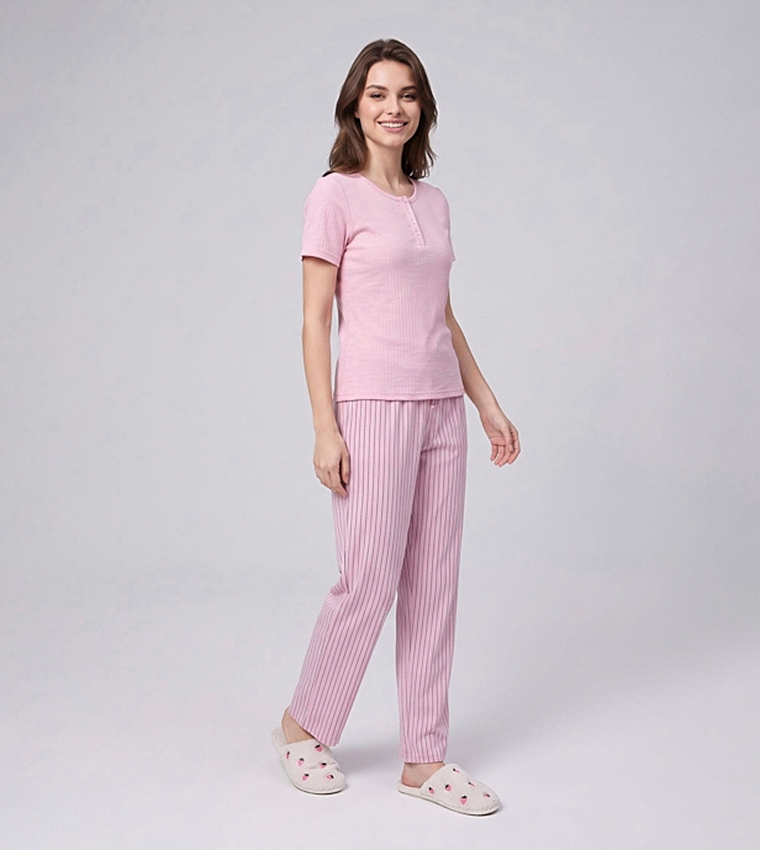 Solid Short Sleeves Pyjama Set