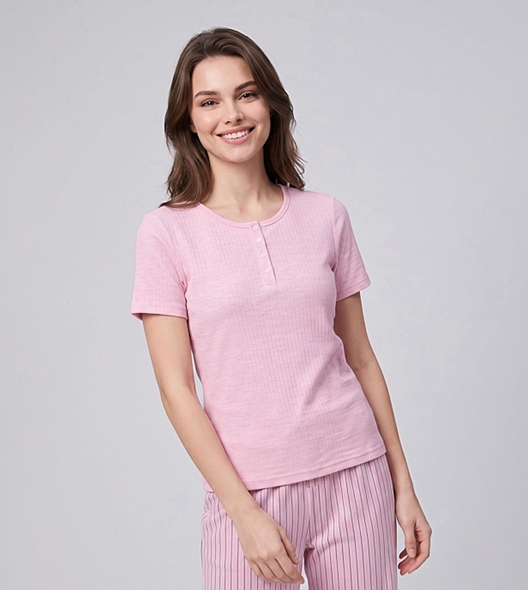Solid Short Sleeves Pyjama Set