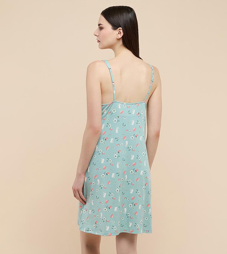 Printed Sleeveless Nightdress with V-Neck