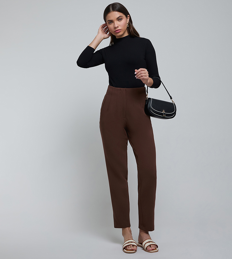 Ribbed T-Shirt with High Neck and Long Sleeves