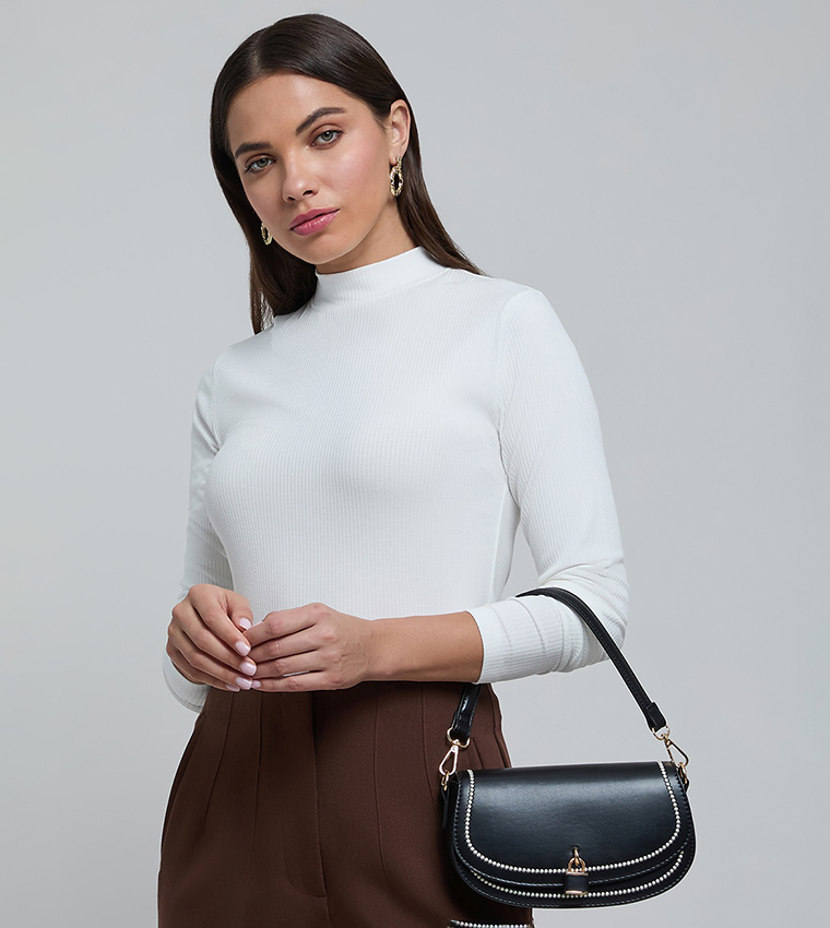 Ribbed Top with Mock Neck and Long Sleeves