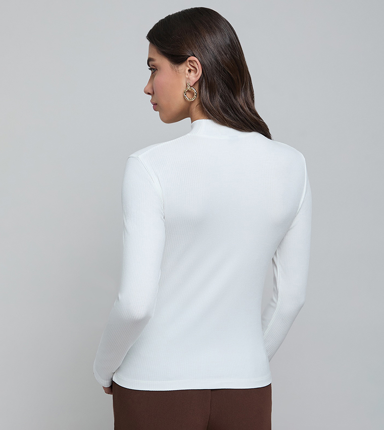 Ribbed Top with Mock Neck and Long Sleeves