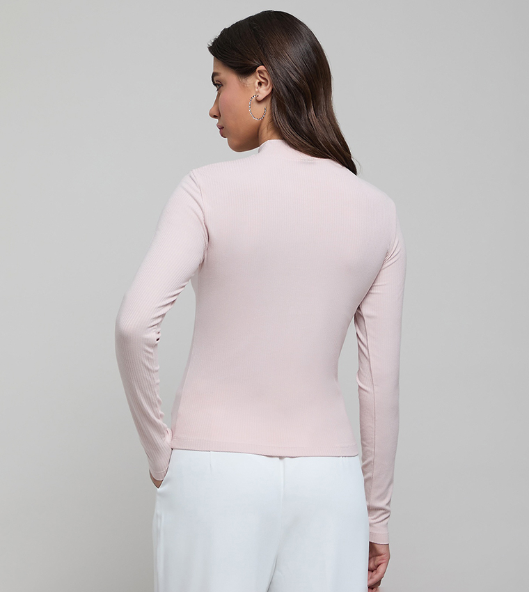 Ribbed Top with Mock Neck and Long Sleeves