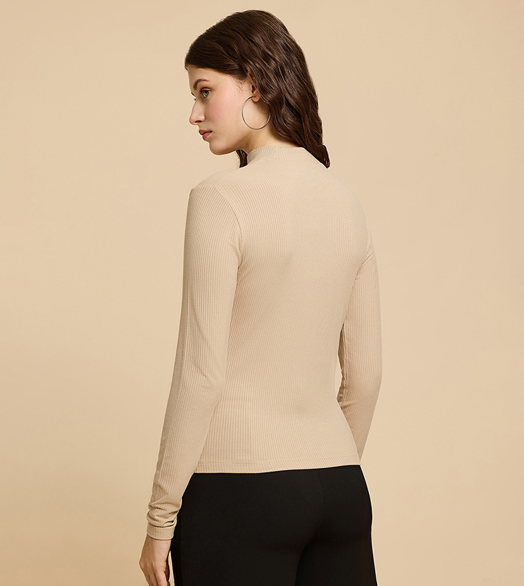Ribbed Top with Mock Neck and Long Sleeves