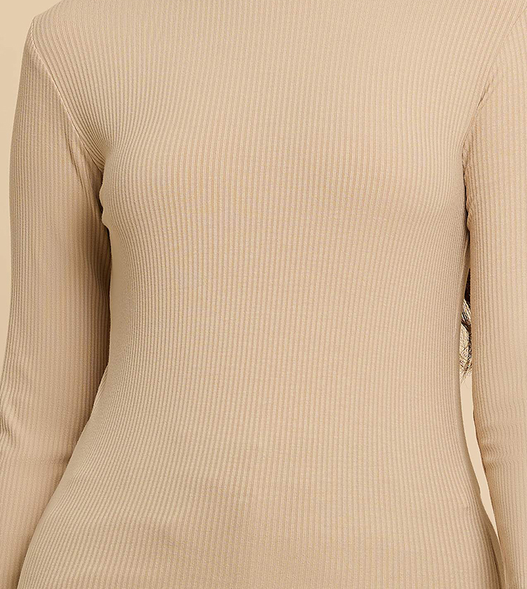 Ribbed Top with Mock Neck and Long Sleeves