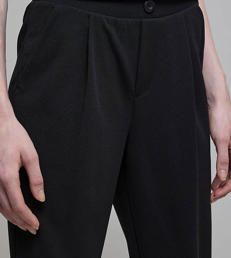 Solid Tapered Fit Pants with Button Closure