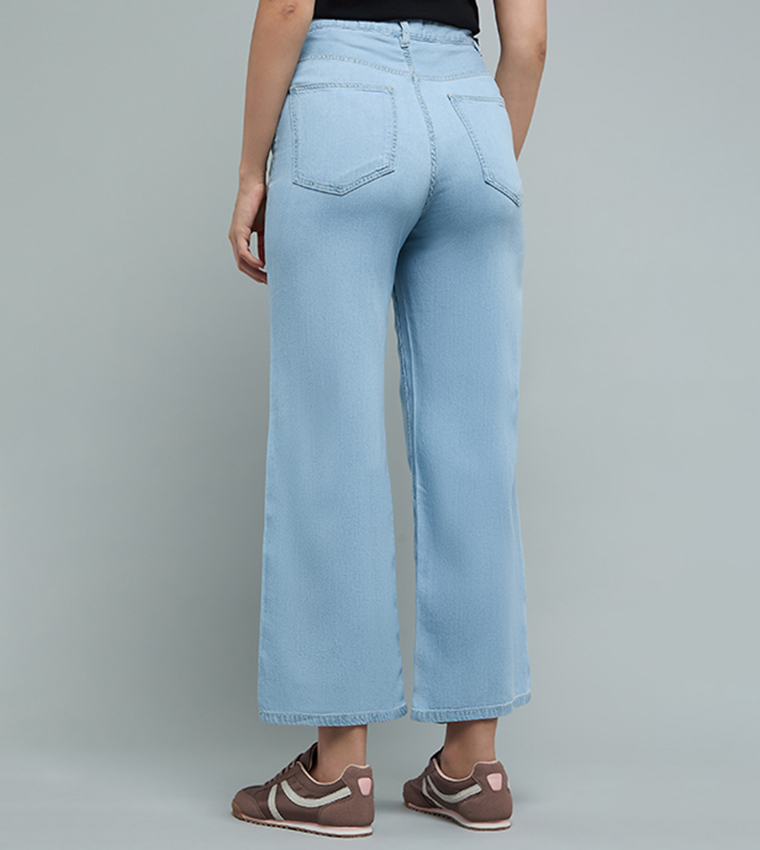 Washed Flared Jeans with Button Closure