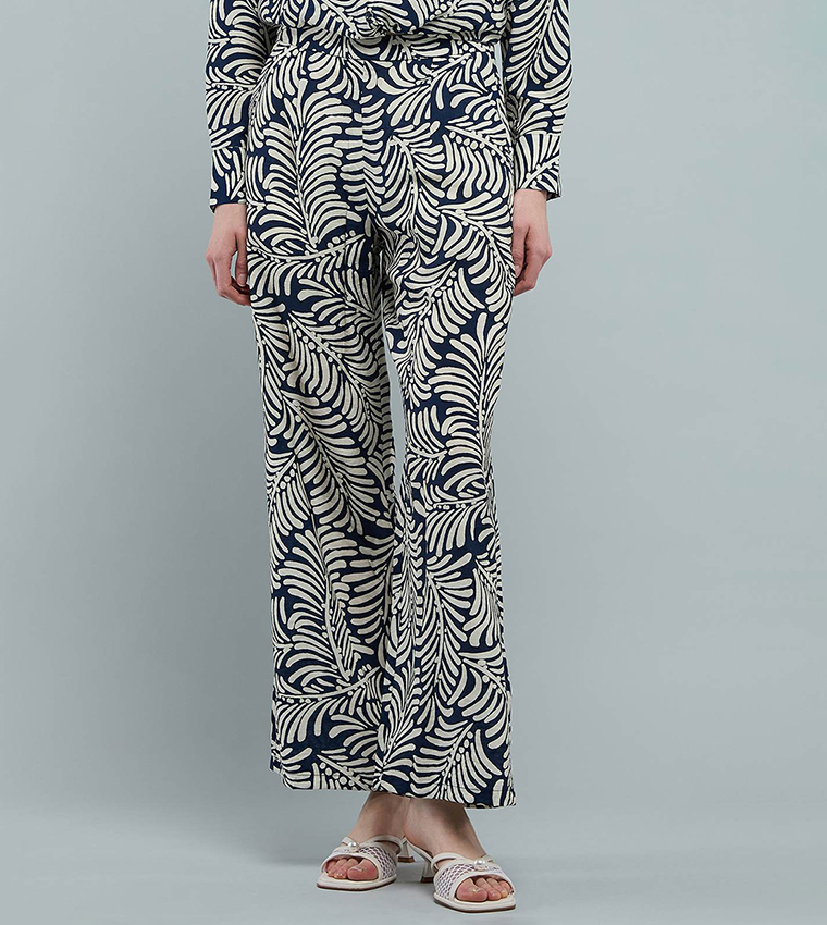 Patterned Wide Leg Pants with Elastic Waist