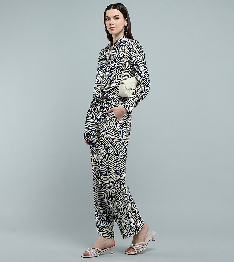 Patterned Wide Leg Pants with Elastic Waist