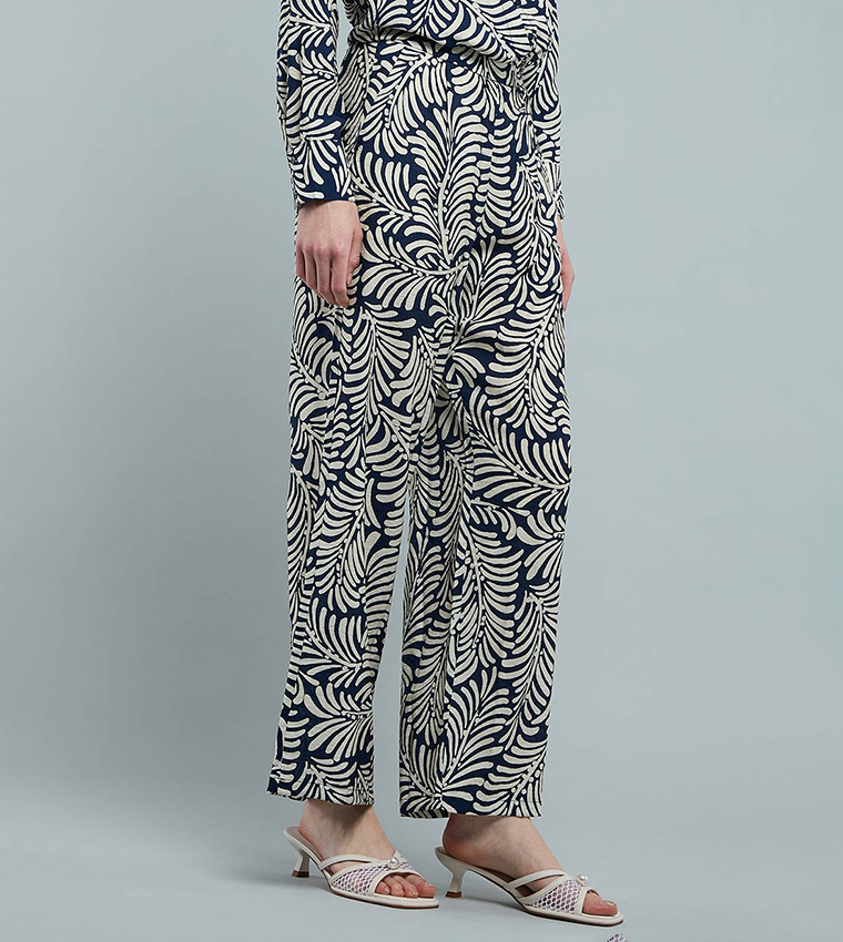 Patterned Wide Leg Pants with Elastic Waist