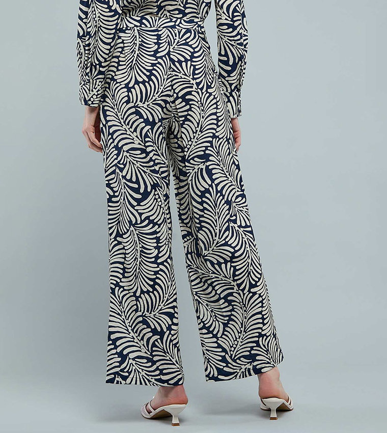 Patterned Wide Leg Pants with Elastic Waist