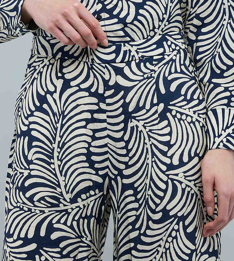 Patterned Wide Leg Pants with Elastic Waist