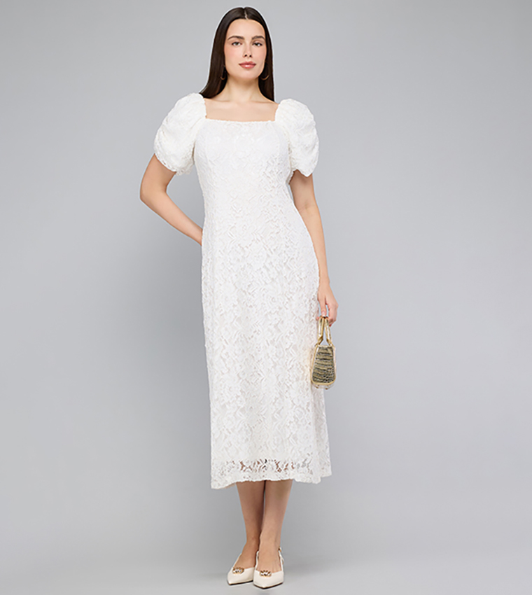 فستان ضيق كم باف بقبة مربعة