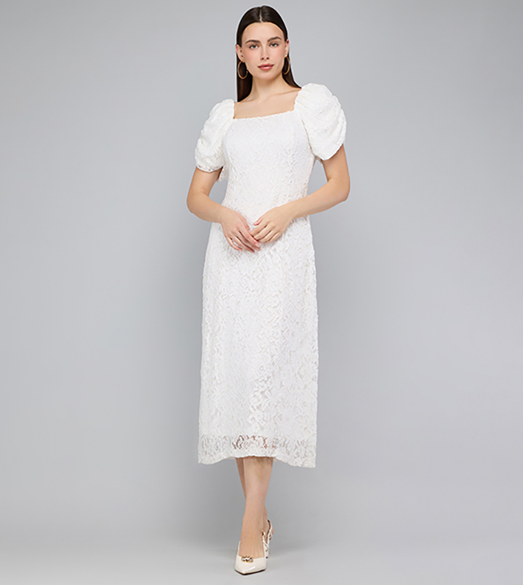 فستان ضيق كم باف بقبة مربعة