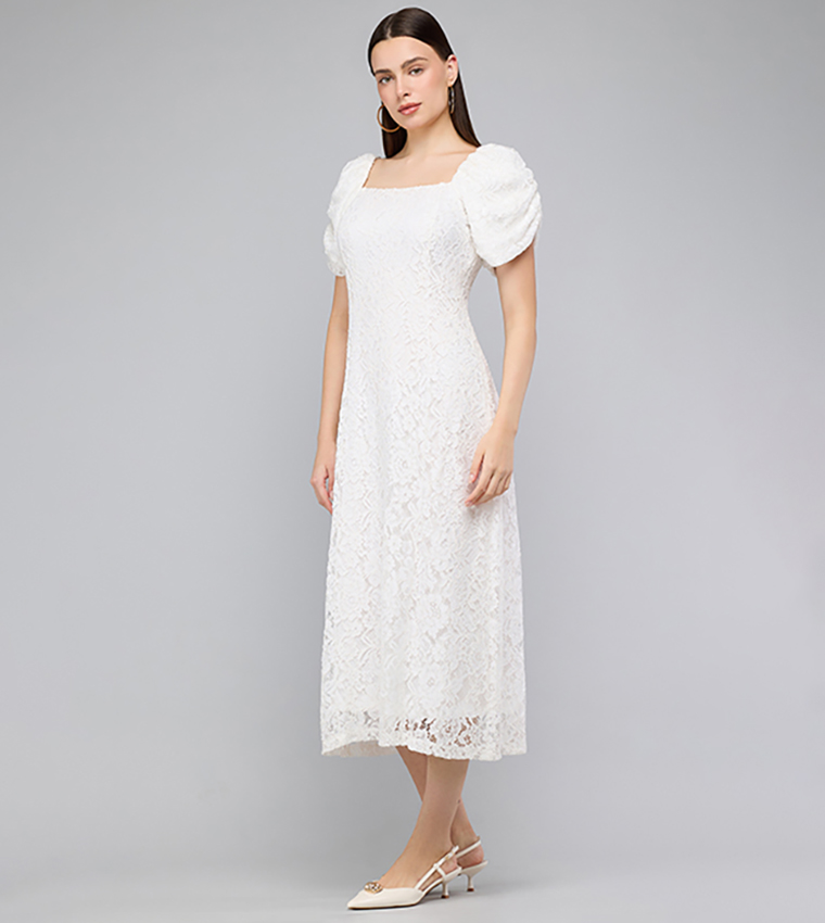 فستان ضيق كم باف بقبة مربعة