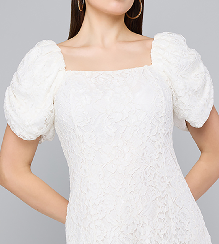 فستان ضيق كم باف بقبة مربعة