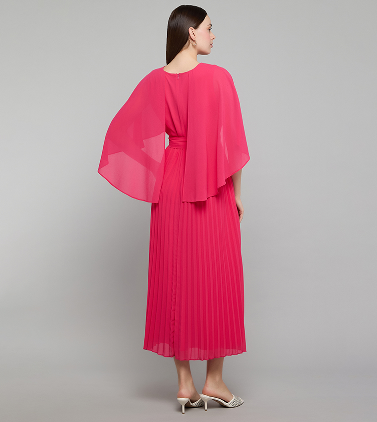 فستان ميدي بقبة مستديرة وكم كيب 