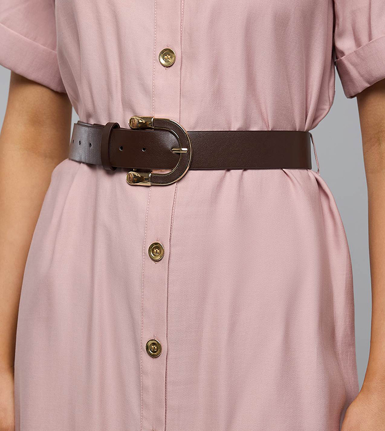 Solid Shirt Dress with Classic Collar and Short Sleeves