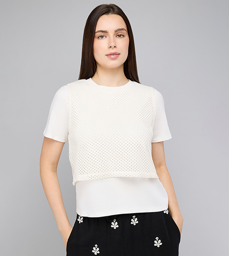 Solid T-Shirt with Crochet Top