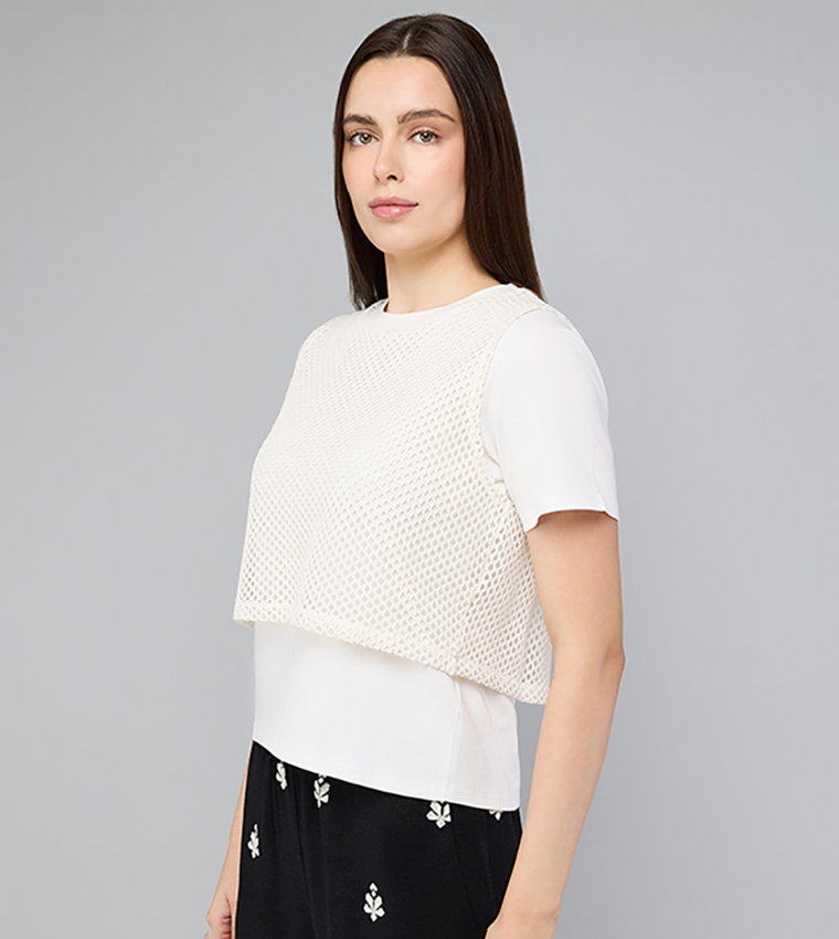 Solid T-Shirt with Crochet Top