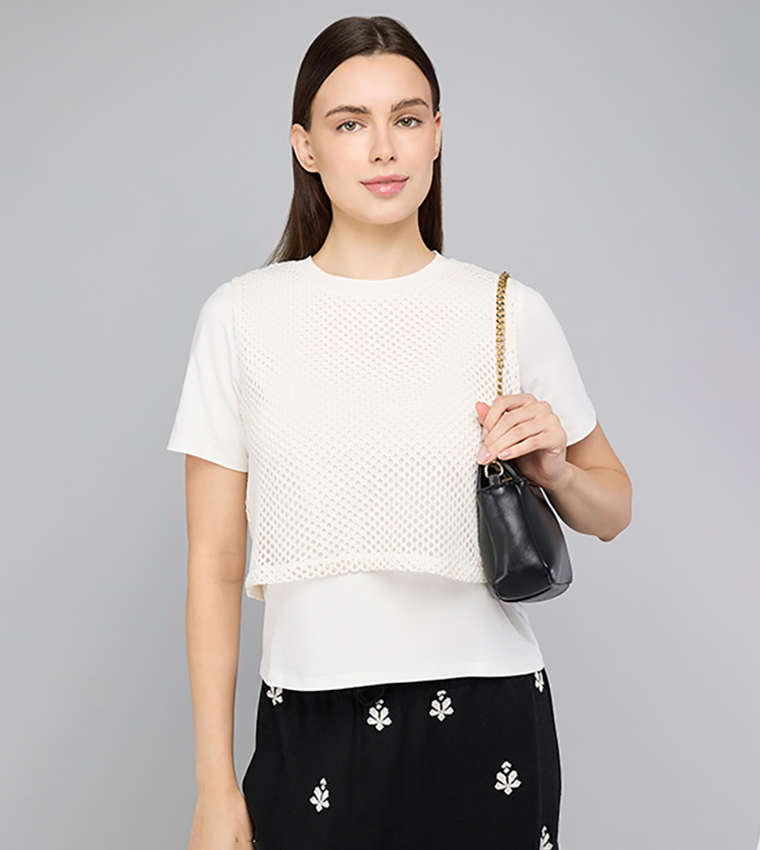Solid T-Shirt with Crochet Top