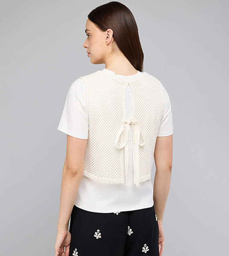 Solid T-Shirt with Crochet Top