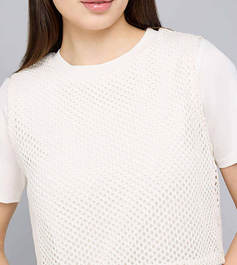 Solid T-Shirt with Crochet Top