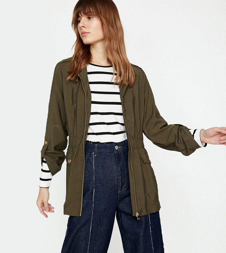 Solid Detachable Parka Jacket