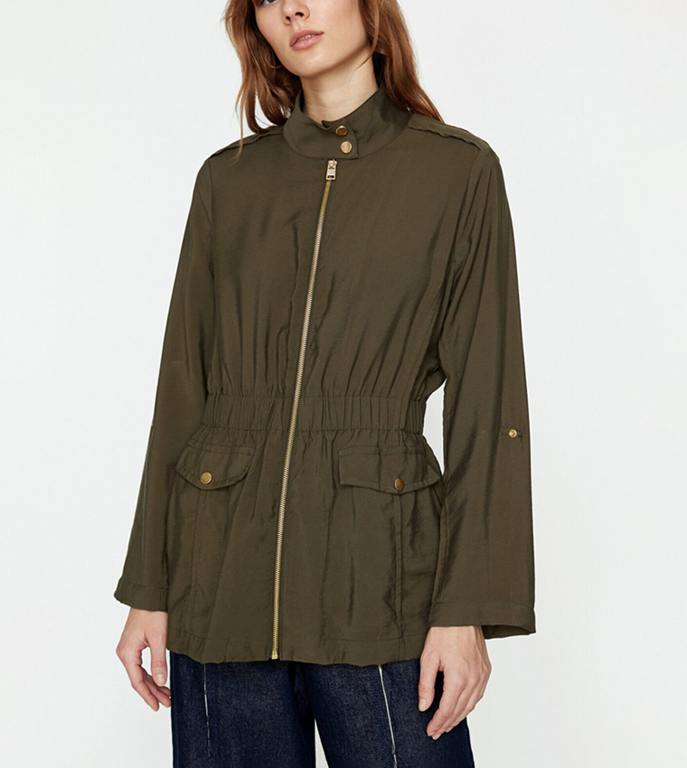 Solid Detachable Parka Jacket