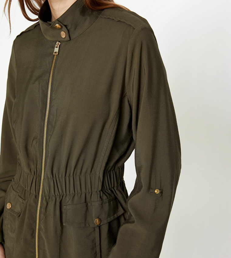 Solid Detachable Parka Jacket
