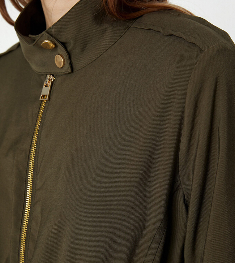 Solid Detachable Parka Jacket