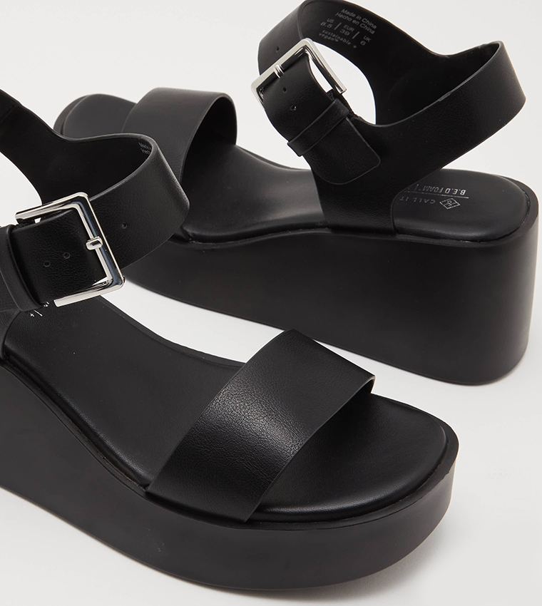 MERISA Solid Buckle Closure Platform Sandals