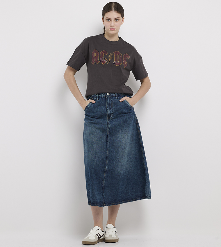 AC DC Studded Short Sleeves Oversized  T-Shirt