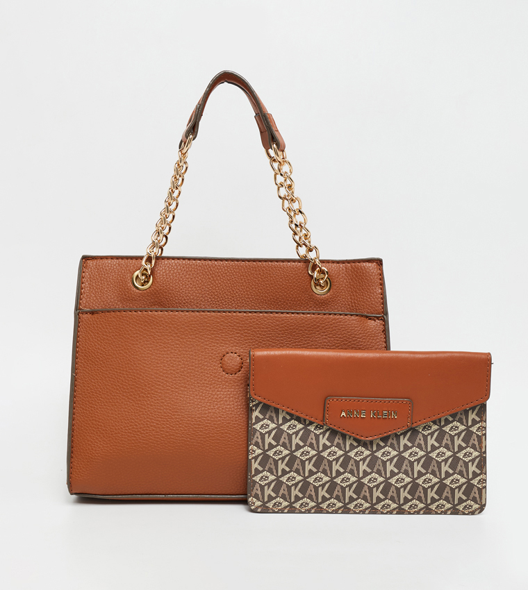 Textured Satchel Bag with Pouch