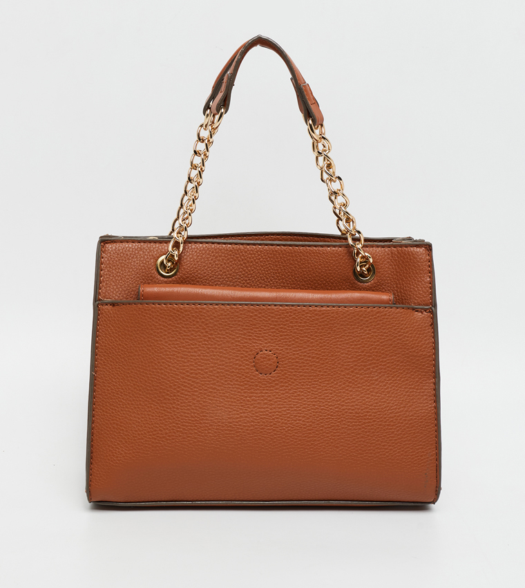 Textured Satchel Bag with Pouch