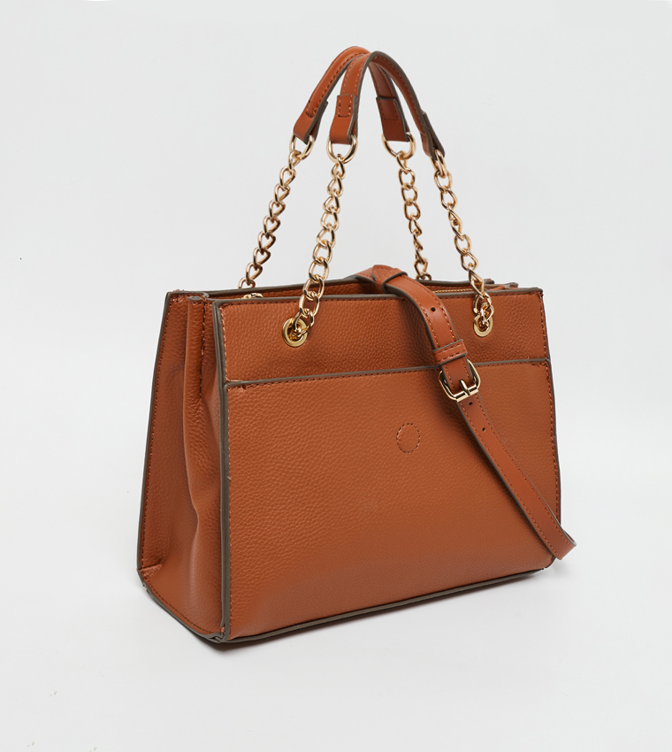 Textured Satchel Bag with Pouch