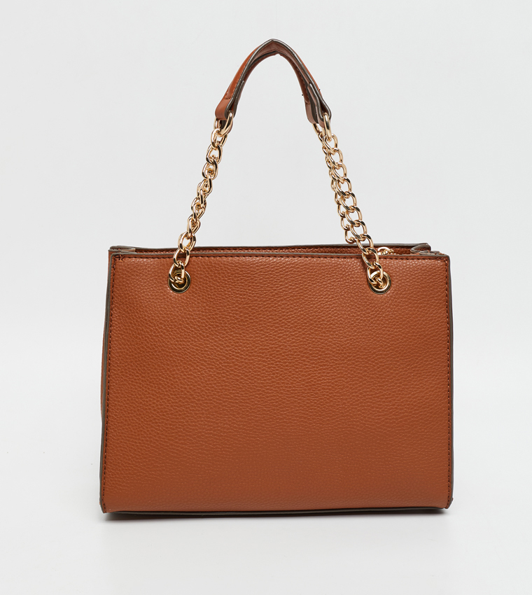 Textured Satchel Bag with Pouch
