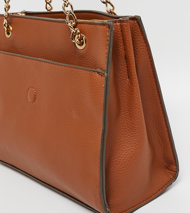 Textured Satchel Bag with Pouch