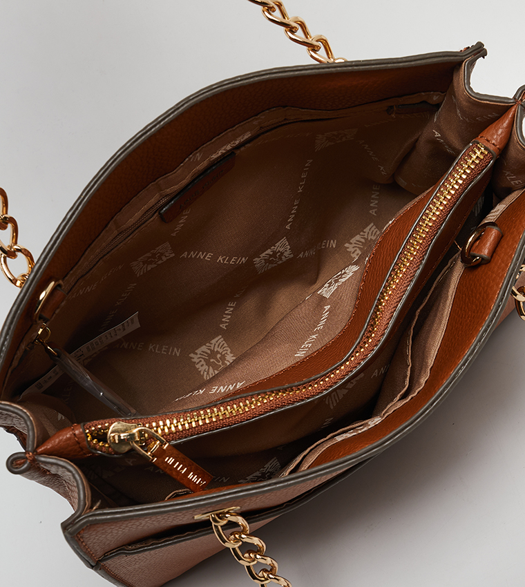 Textured Satchel Bag with Pouch